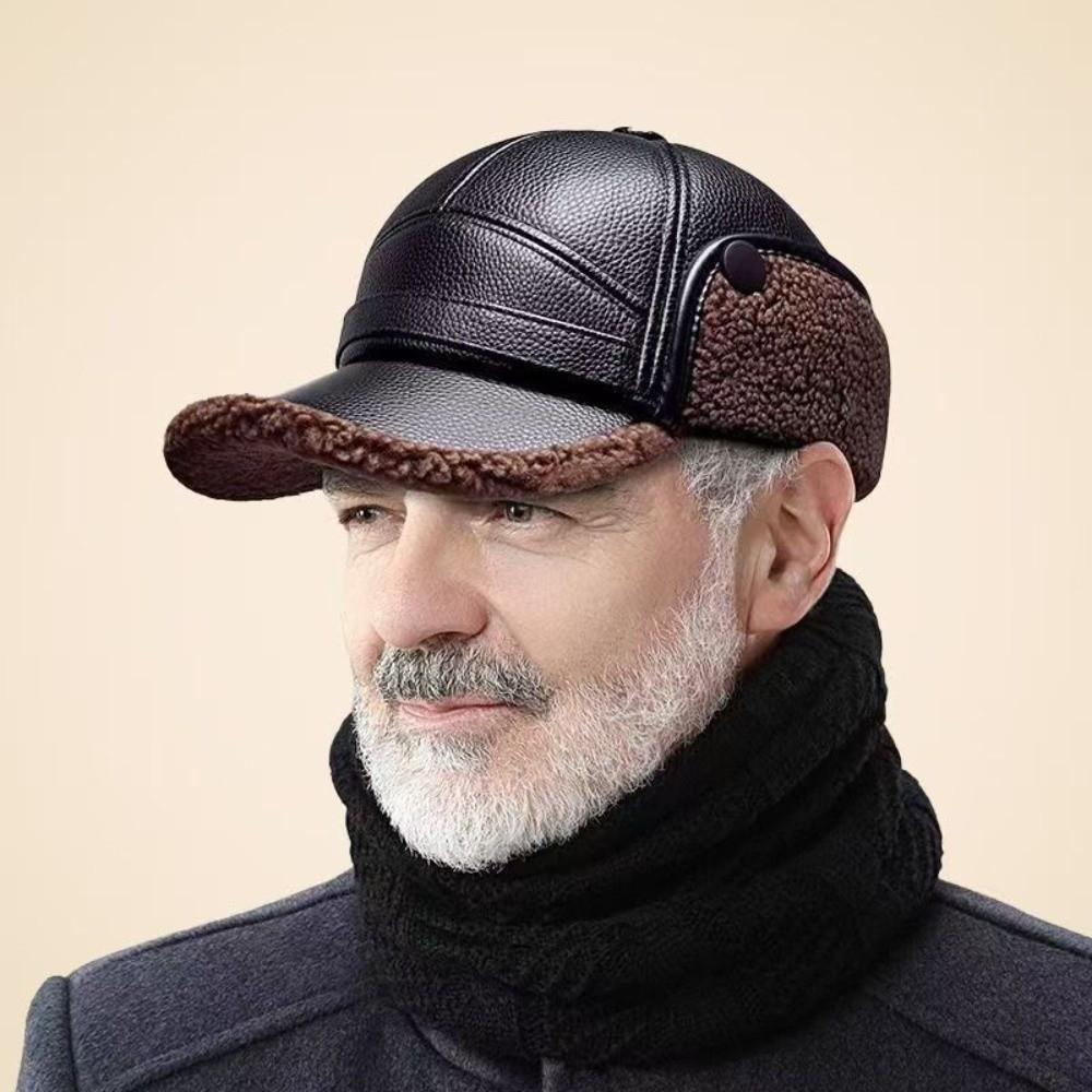 

New PU Leather Baseball Cap Cold Proof Windproof Thermal Hat with Earflaps Ear Protection Hat Men кавовий