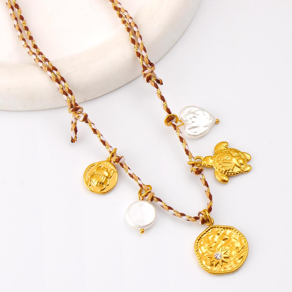 Trendy Knotted Rope DIY Multi-Pendant Necklace: Titanium Steel 18K Gold Adjustable Braided Luxury Clavicle Chain