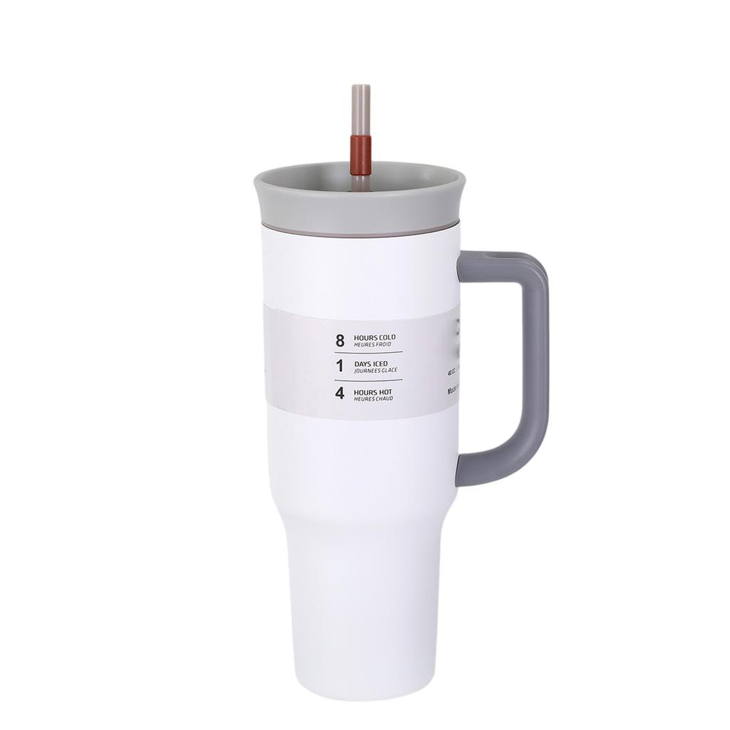 Stainless Steel Cup Large Capacity With Handle Car Cup Outdoor Convenient Double Drinking Straw Ice Cup