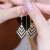 Elegant Black And White Rhombus Full Diamond Earrings Luxury Long Drop Ear Threads Slimming Face Fashion Versatile Ear Accessories