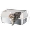 Stainless Steel Litter Box with Detachable Rim, Scoop, Easy Cleaning, Odour-Resistant, 60 X 40 X 28 Cm