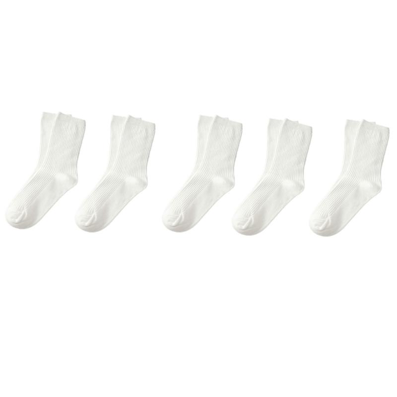 5 Pairs Moisture Wicking Sports Socks With Ribbed Knitted Design Breathable Solid Color Middle Calf Socks For Men Women