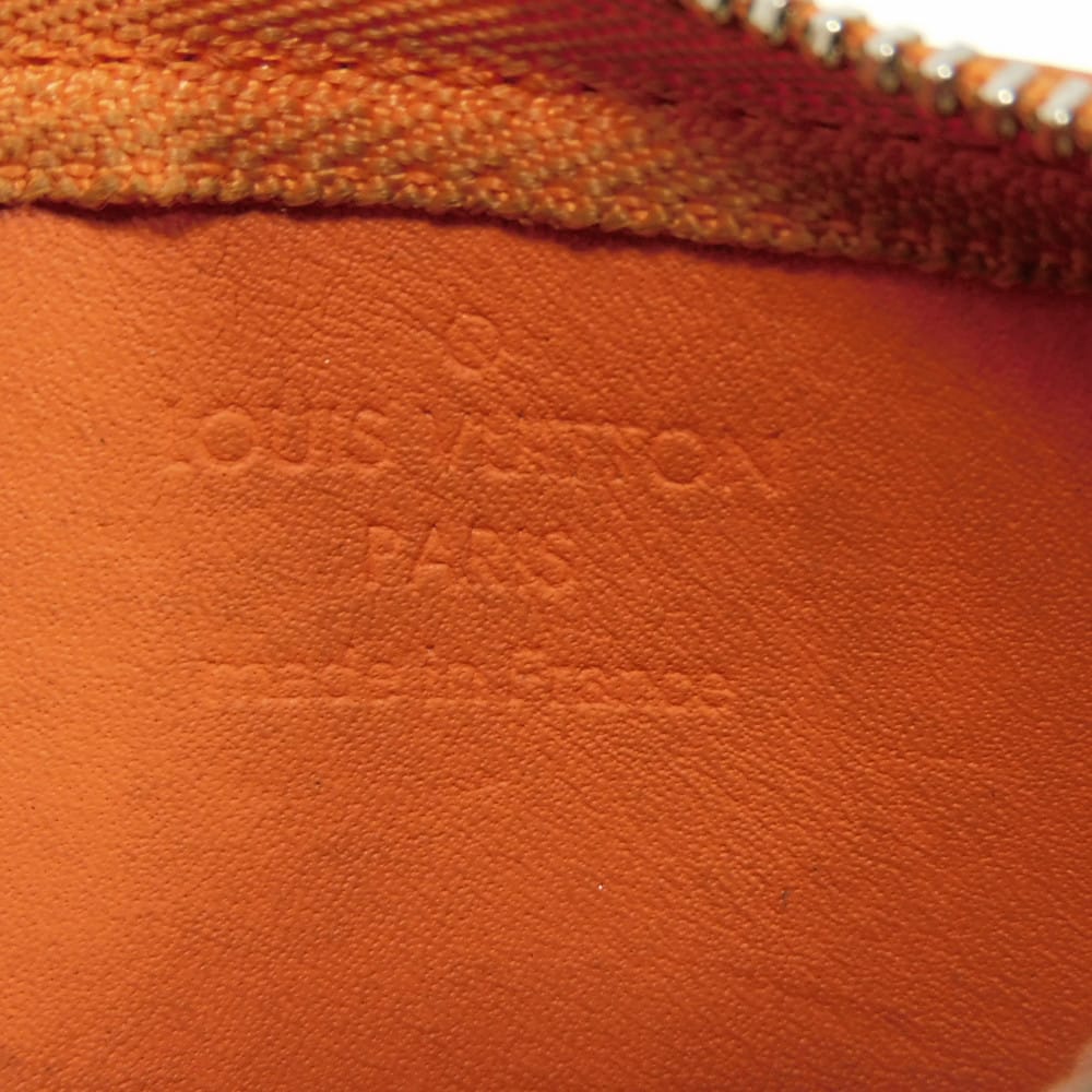 Used LV logo calfskin key ring with aerogram pattern, Volcano Orange, 12564 card key holder pochette cle M81032 7943