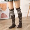 Womens Christmas Knitted Thigh High Socks with Strappy Ties Snowflake Print Over Knee Boot Stockings Winter Leg Warmers