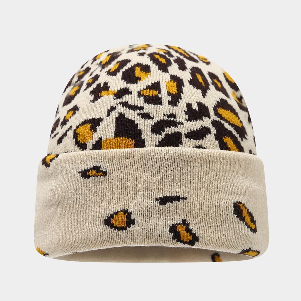 American autumn and winter personalized leopard print jacquard warm knitted hat for men and women outdoor versatile casual ear protection wool cold ha