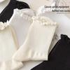 Women's Milk White Lace Ruffled Trim Mid-Calf Socks - Japanese Lolita Style