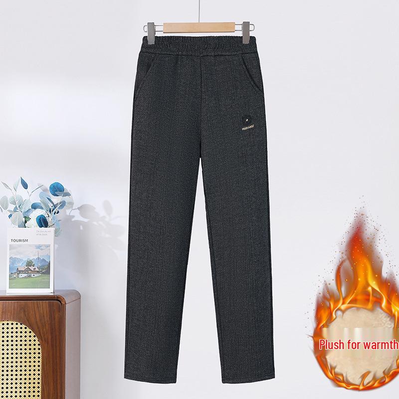 Women's Wool Warm Straight-Leg Pants: Stylish Elastic Waist, Loose Fit for Middle-Aged & Elderly, Autumn/Winter 2025