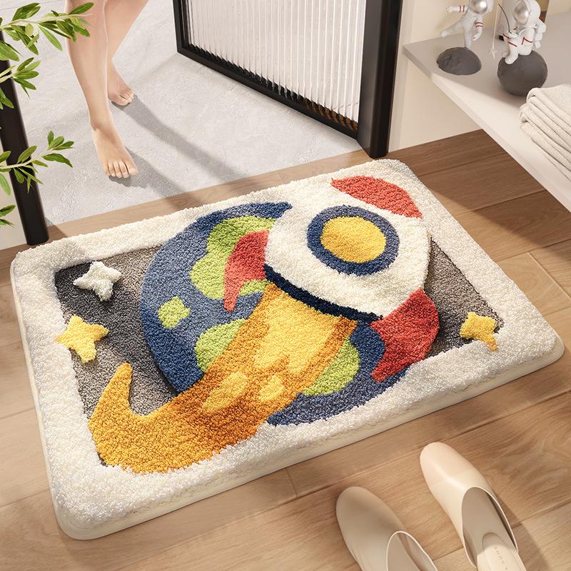 

Kids Space Theme Bath Mat - 3D Planet Design, Ultra Soft Flocked Microfiber, Non-Slip Absorbent Rug for Bathroom/Shower Room 40x60cm