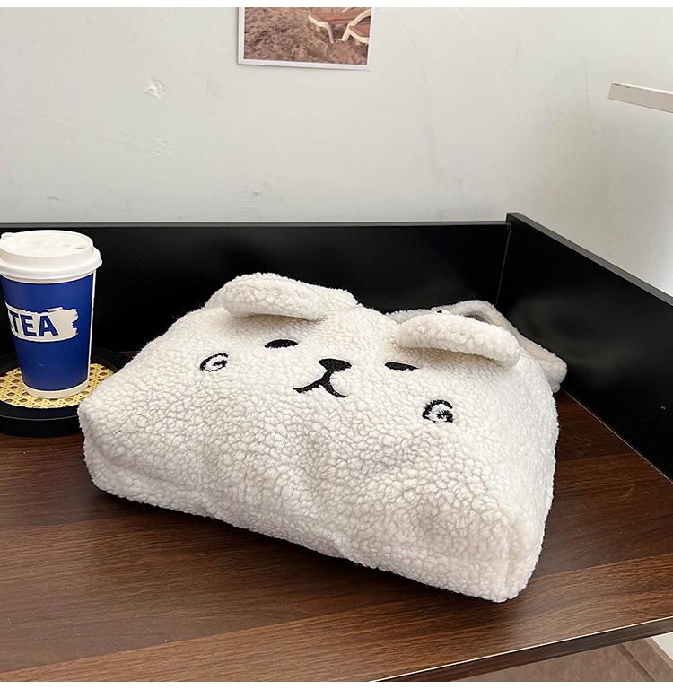 2025 Plush Teddy Bear Shoulder Bag: Cute Ears, Large Capacity, Winter Trend, Lazy Style Handbag for Women