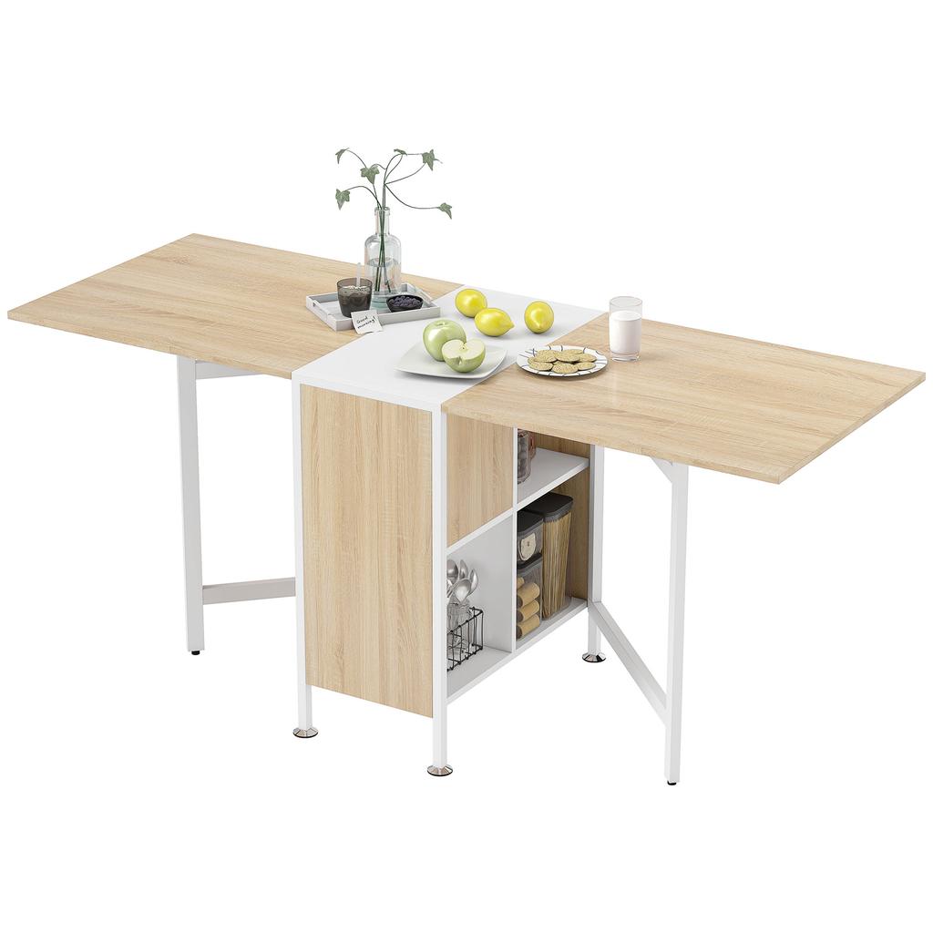 Dining Table, Folding, Drop Leaves, 4 Compartments, Seats 4, 169 x 60 x 75 cm, Oak and White