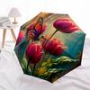 1pc Butterfly Tulips Automatic Folding Umbrella - Compact 8-Rib Design, Durable Plastic & Iron, Daily Use Z1230051