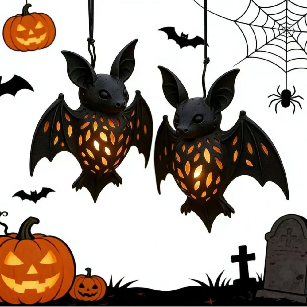 2PCS Openwork Gothic Style Halloween Bat Light Glowing Halloween Bat Lampshade  Ghost Festival