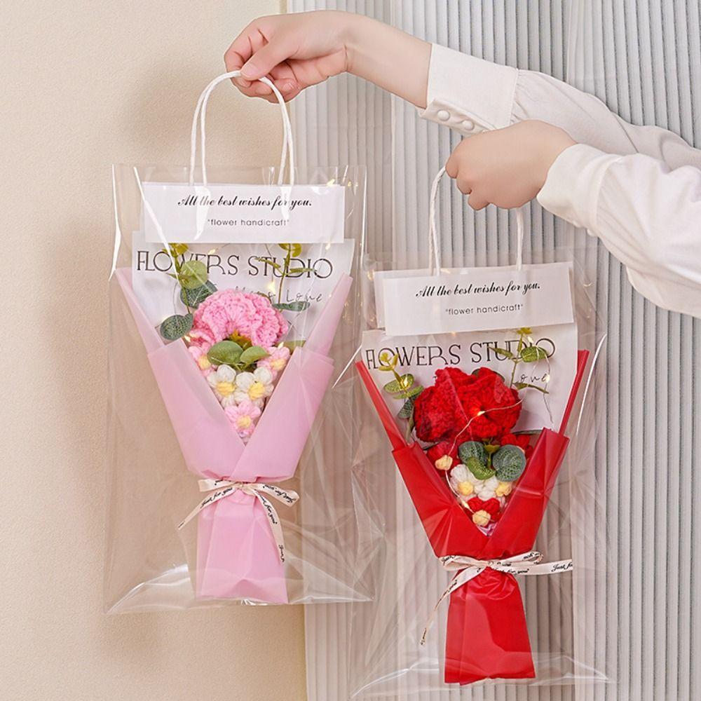 Glowing Crochet Flowers Bouquet Knitted Eternal Simulated Flowers  Valentine'S Day