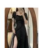 Summer 2024 French Lace Square Collar Slim Fit Slit Dress