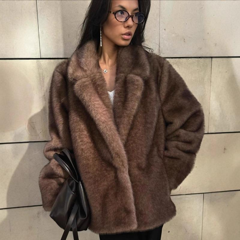 Women's mink fur imitation fur coat autumn and winter thickened medium and long suit collar environmentally friendly fur coat