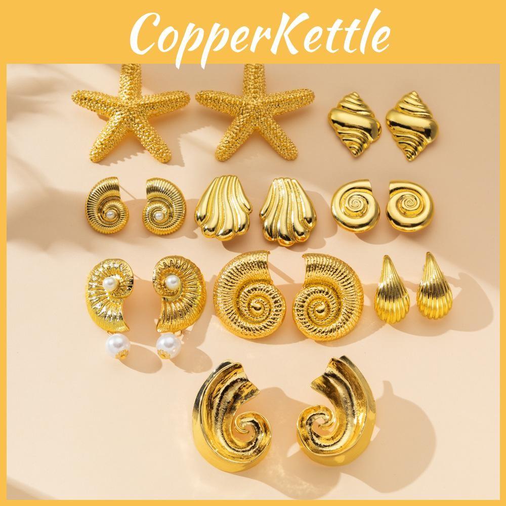 Alloy Beautiful Earrings With Geometric And Animal Designs Featuring Pearls And Shells