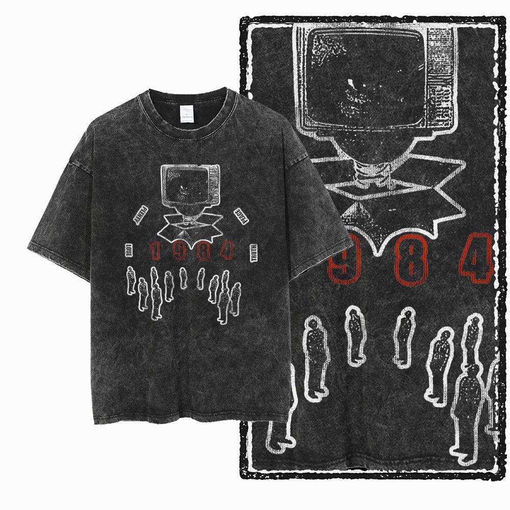 G Acid Washed Black Cotton Cool Graphic Unisex Tshirt Streetwear Big Size Vintage Oneck Unisexs Tee Tshirt