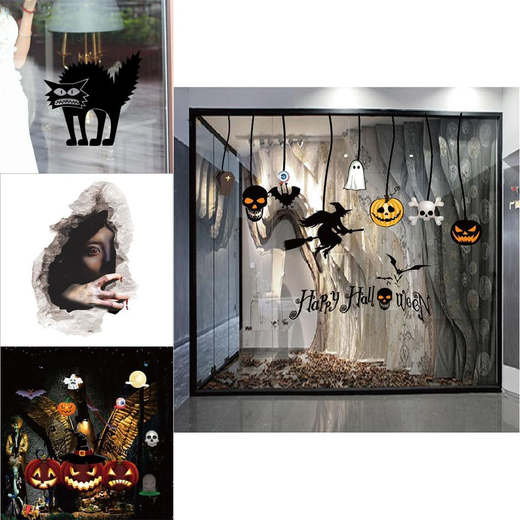Vielseitige und abnehmbare Halloween-DIY-Wandaufkleber mit Kürbis-Hexen-Vinyldesign