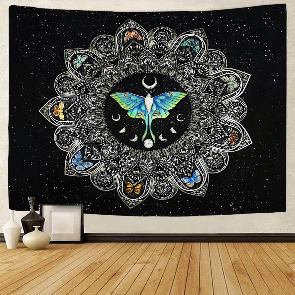 Butterfly Moon Phase Art Tapestry Bohemian Style Wall Hanging Cloth Plants Animals Home Dormitory Aesthetic Mural Decoration