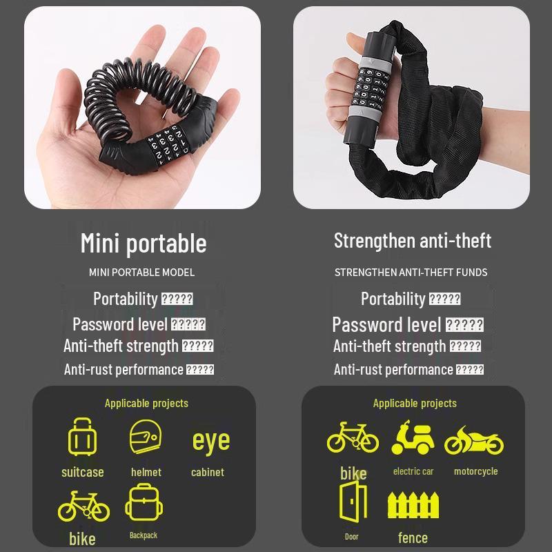 Portable Bicycle & Motorcycle Anti-Theft Combination Chain Lock