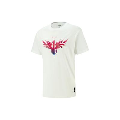 Estampado de Ala Jersey de Cuello Redondo Americano Vintage Camiseta Casual de Manga Corta para Hombre Tops Blanco 621971-02