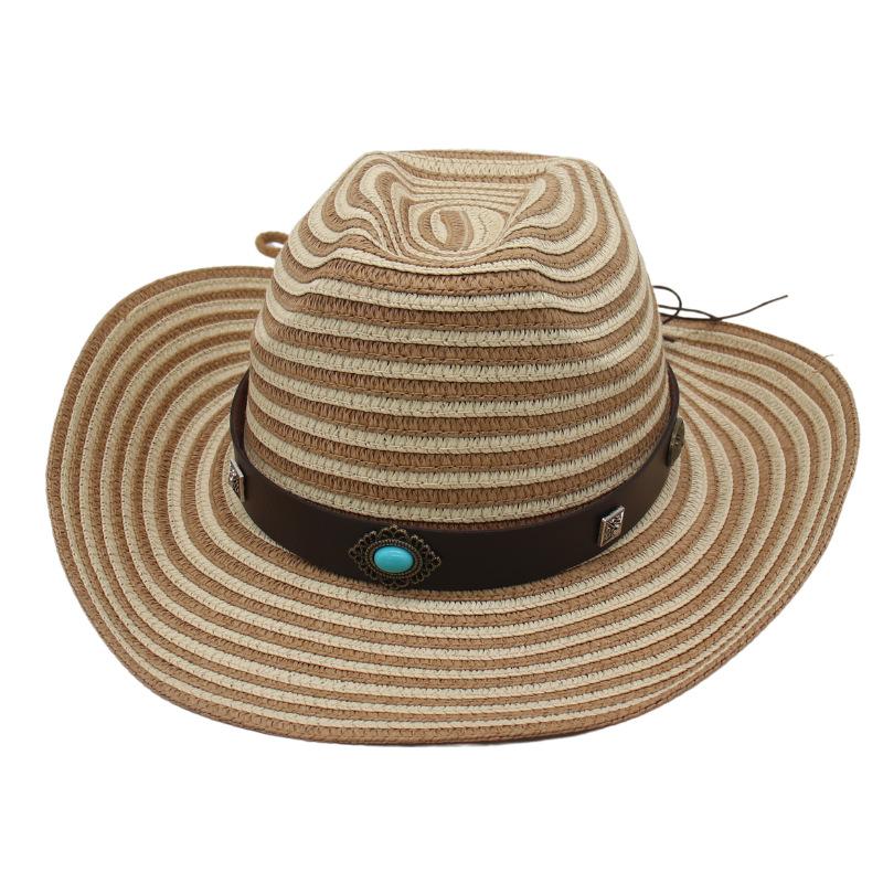 

Summer Men S And Women S Outdoor Travel British Versatile Hat Vacation Beach Warped Edge Big Edge Jazz Straw Hat one-size-fits-all straw hat [one-line stripes]