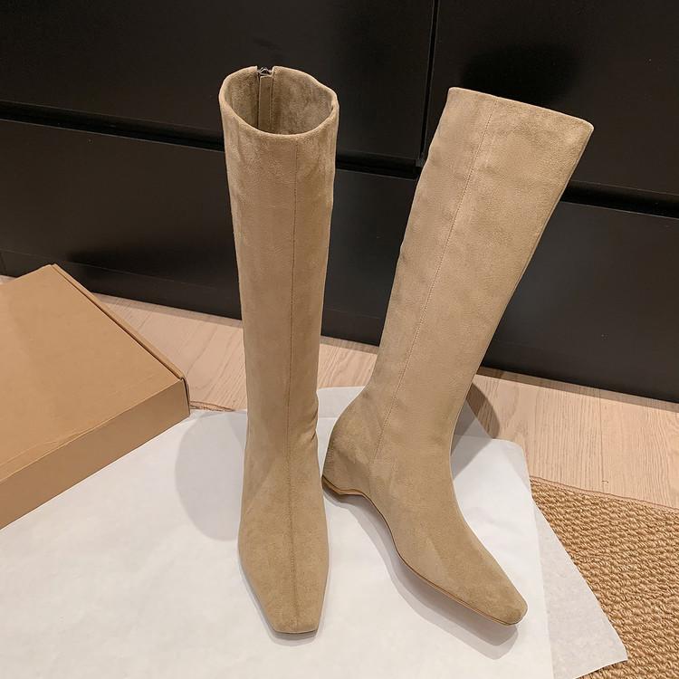 Inside and Outside Full Leather Square Head Rear Zipper Chelsea Boots Cowhide European and Korean Simple Retro Inner Height-increasing Short Boots W