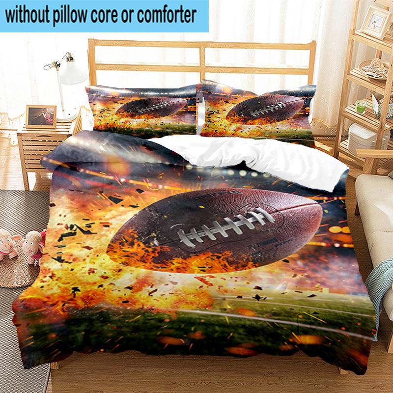 Flaming Football In Action 3pcs Bedding,Including 1pc Duvet Cover And 2pcs Pillowcases Perfect for Christmas,Ideal for Bedroom, Dormitory