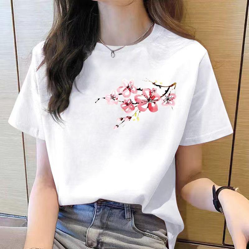 Women's Clothing Short Sleeved Top Women's T-shirt Red Top Women's T-shirt Summer Round Neck Women's Clothing Short Sleeved T-shirt Women's Top