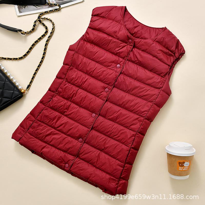 Light down jacket, women's liner, vest, short round neck, collarless light vest