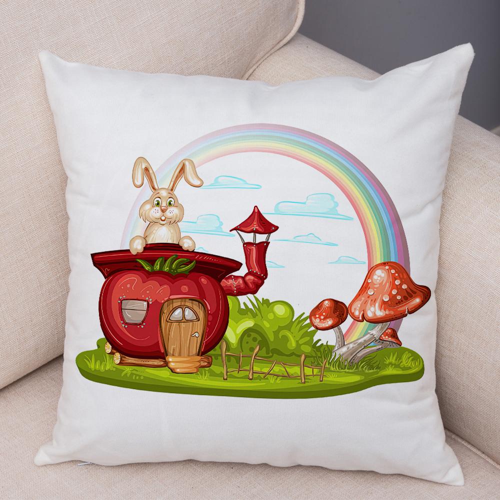 Cartoon Insect Mushroom House Cushion Cover Double Sided Soft Polyester Home Decor Pillow Case