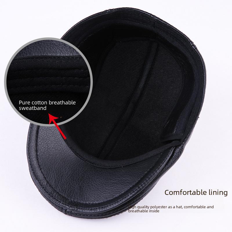 Herrehatt i ekte skinn – Stilig, varm, tykk kuskinnberet for middelaldrende og eldre (Høst vinter)