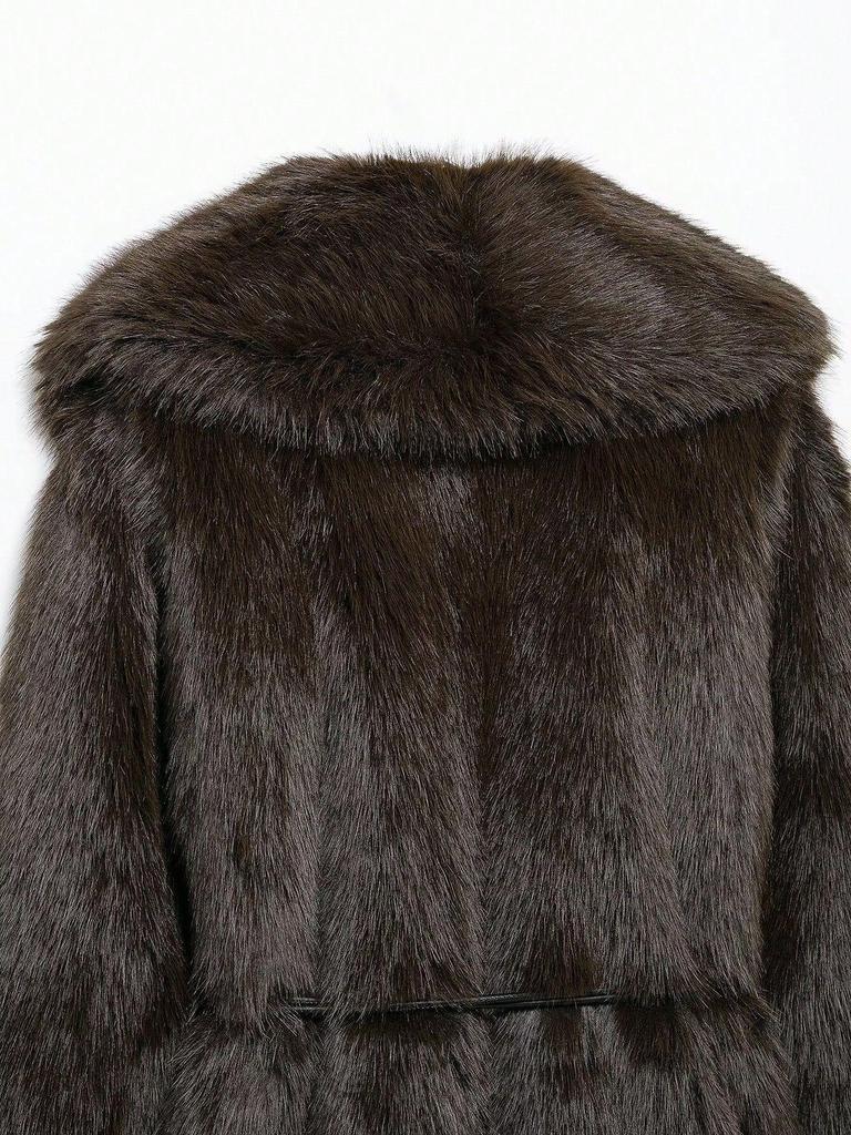 Damen dicker Lammwoll-Winterfellmantel, flauschig und warm