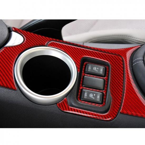 Red Carbon Fiber Car Center Cup Holder Frame Cover Trim For Nissan 370Z 2009-20