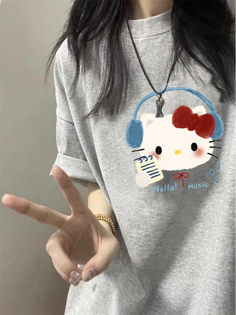 Women's Black Pure Cotton Loose-Fit Short-Sleeve T-Shirt - High Street Trend, Summer 2026, Plus Size 300 Jin
