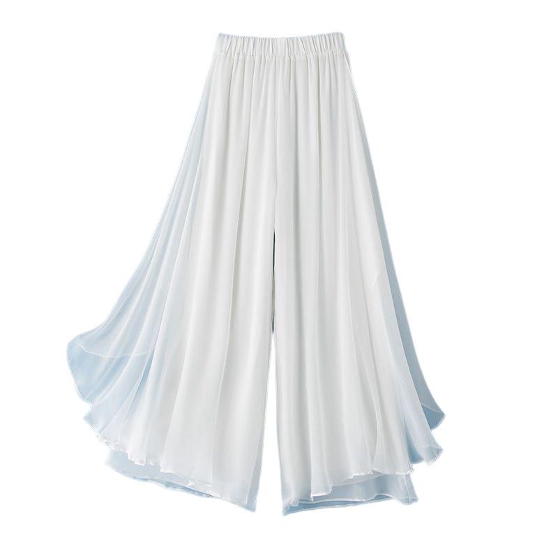 Tenké vílí módní hedvábné široké nohavice devítibodové ležérní kalhoty s elastickým pasem pro ženy na léto