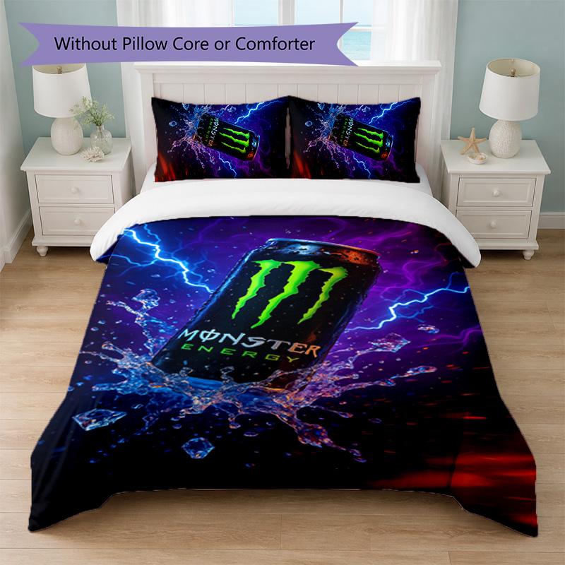 Set Copripiumino Monster Energy Stampa 3 Pezzi 1 Copripiumino e 2 Federe Biancheria da Letto Morbida per Camera da Letto Domestica