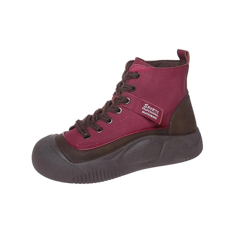 Fashion Spring Autumn New Women's Sport Shoes Fashion Tide Ankle Boots Retro Round Toe Lace Up Comfort Thick Sole Sneaker Botas De Mujer