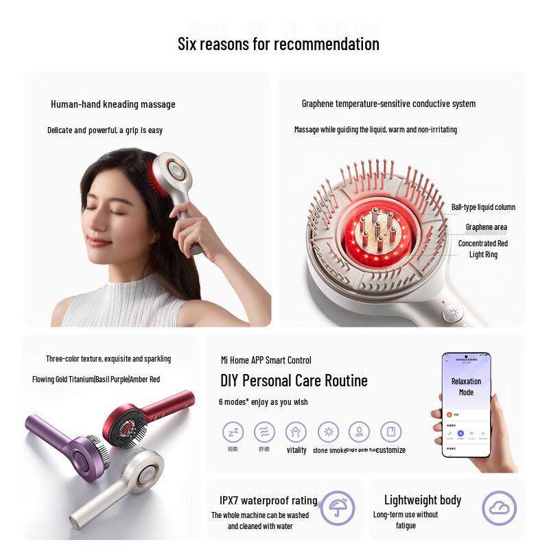 Mijia Smart Electric Scalp Massager Comb with Red Light & Graphene Warm Compress CN plug (adapter included)