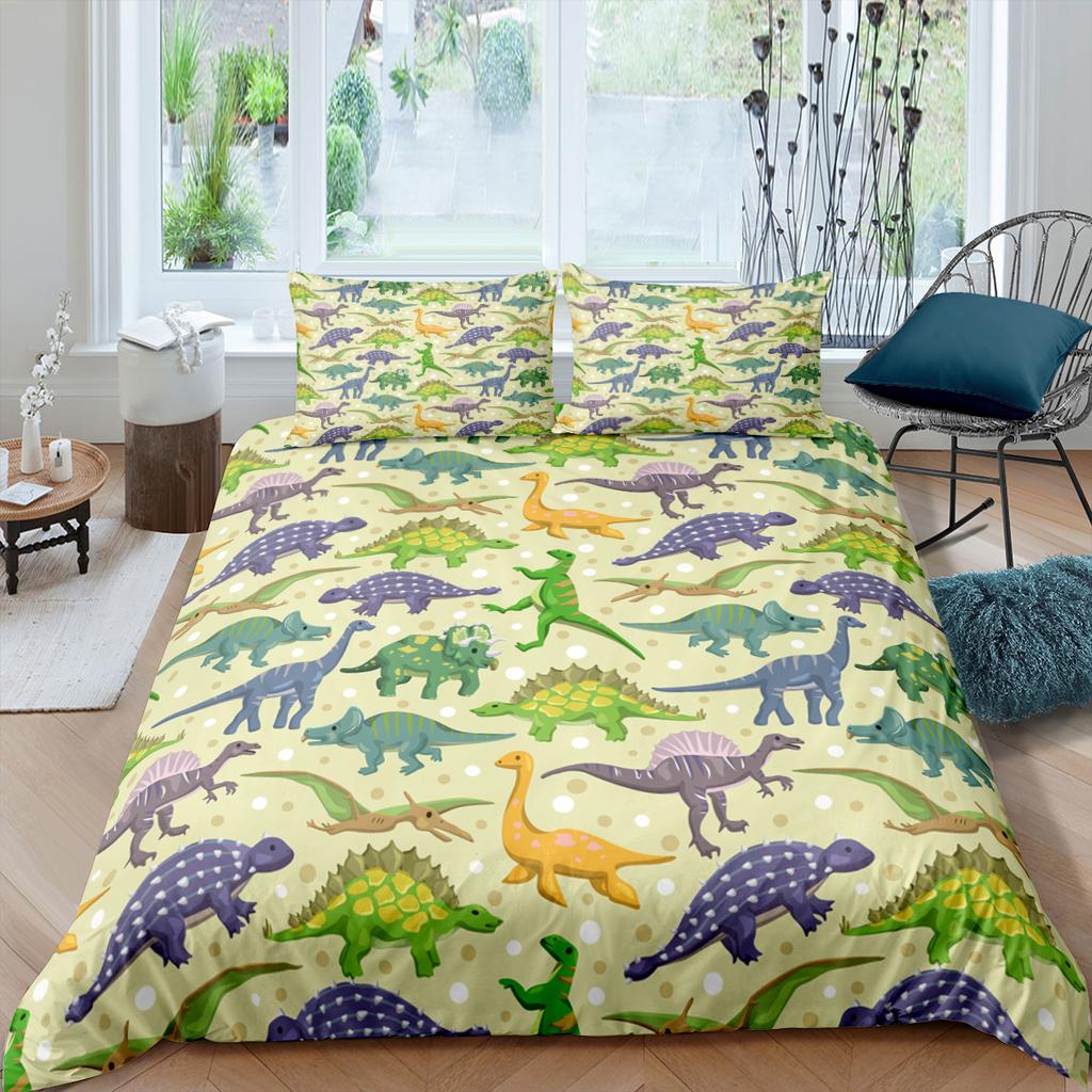 Cartoon Dinosaur Duvet Cover King Queen Kids Jurassic World Stegosaurus Tyrannosaurus Bedding Set 2/3pcs Polyester Quilt Cover