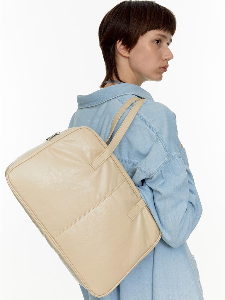 Fillintheblank Trapezoid Pillow Shoulder Bag (Beige)