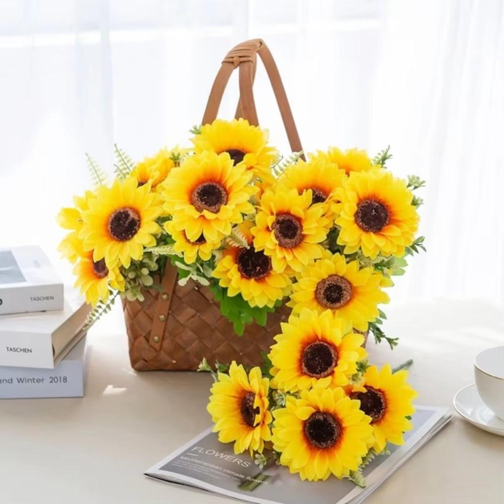 1/7-Head Sunflower Bouquet Small Bundle DIY Floral Materials Artificial Flowers Silk Realistic Home Decoration Photography Props