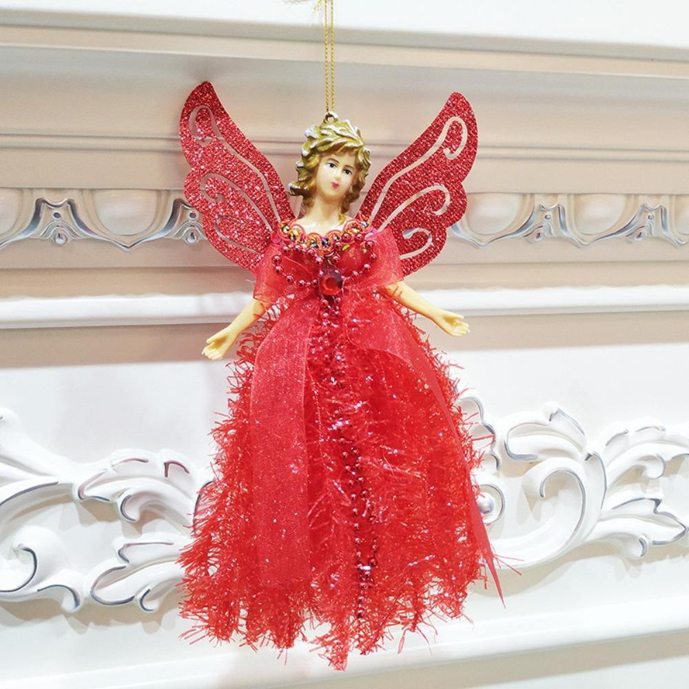 Glitter Christmas Angel Pendant Gorgeous Dress with Shining Wings Christmas Tree Topper Ornament Plastic Hanging Angel Doll