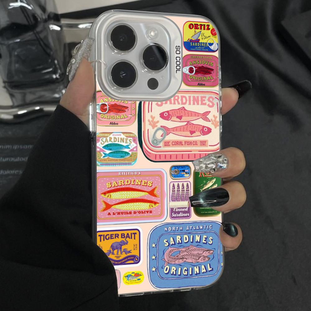 

Nordic Sardines Canned Phone Case For iPhone 16,15,14,13,12,11,Pro,Max,Plus,Mini,XS Anti Fall Gray Silver Matte Hard Bumper iPhone15