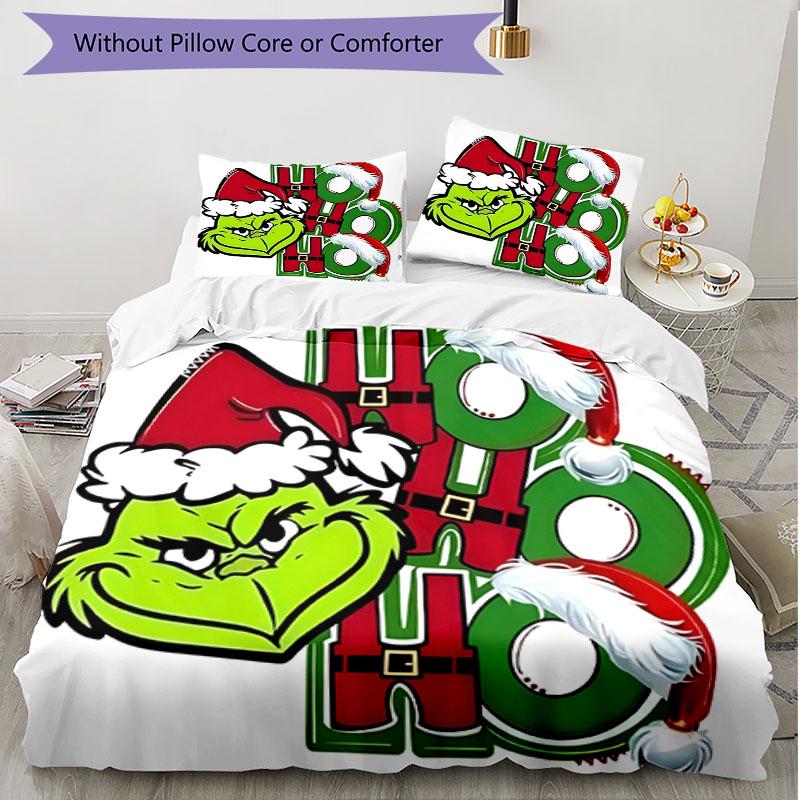 Set copripiumino 3 pezzi (1*Copripiumino + 2*Federe, Senza Nucleo), Set Biancheria da Letto Morbido Stagione Unica con Stampa Grinch, Regalo Decorazione Camera da Letto
