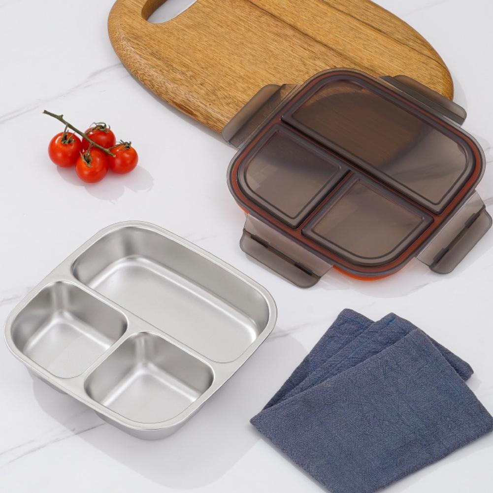 1set Stainless Steel Box With Leak-Proof Covered Four Compartment Refrigerator Storage Box Snack Container Lunch Box For Outdoor