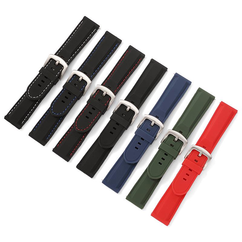 Waterproof Silicone Watch Strap with Stitching and Switch Lugs, Available In 18mm, 20mm, 22mm, and 24mm