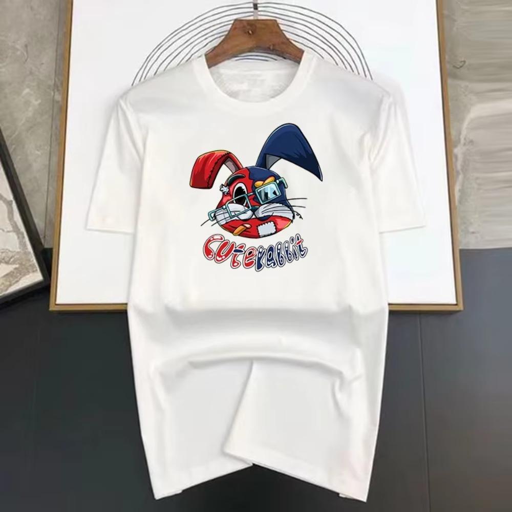 Colored Rabbit Print Summer High Quality Luxury T-shirt Men Women Cotton Short Sleeve  Casual Fashion Tees Oversized Streetwear
