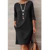 Elegant European & American Style Round Neck Dress with Pockets
