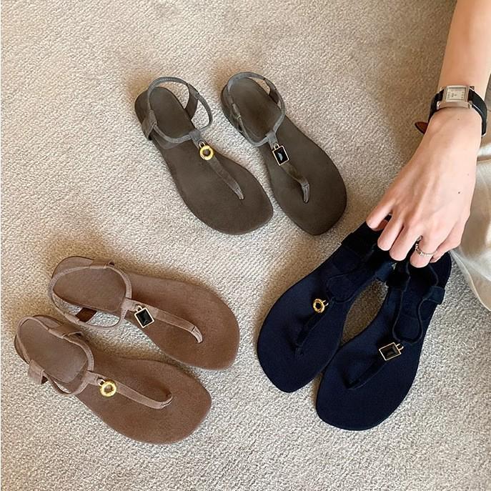 Summer new retro niche sandals women's thick heel soft sole not tired feet fashionable asymmetrical outer sandals versatile